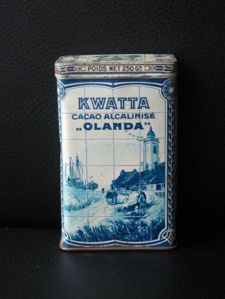 Antique Belgian Kwatta “olanda” Cocoa Tin W/ Hinged Lid