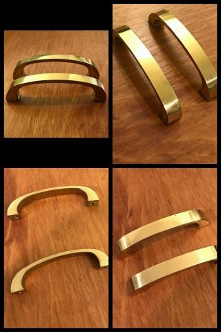 2 Handles English Polished Brass Pulls Arch Mid Century Cabinet Drawer Vintage