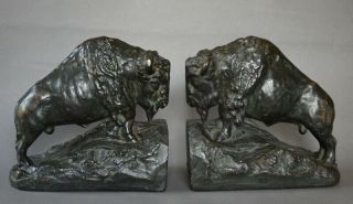 Exquisite Bronze Clad Arts & Crafts Buffalo Bison Book Ends Early 1900s