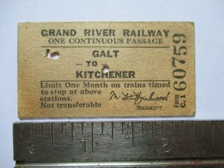 Antique Grand River Railway Galt Kitchener Ontario Canada Trolley Ticket Pass