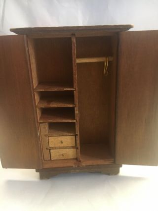 Vintage dollhouse miniatures 1/12 scale wooden wardrobe dresser combo drawers 2