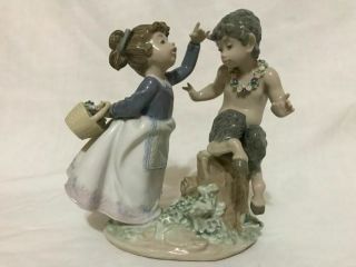 Lladro Porcelain Figurine 5710 Fantasy Friend Girl With Faun Boy