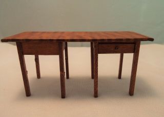 Vintage Dollhouse Miniature Artisan Signed Desk With Drawer By S.  Hoelte,  1980