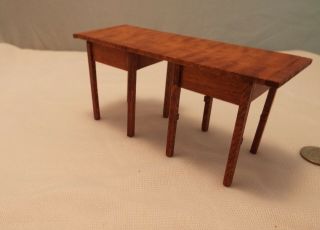 Vintage Dollhouse Miniature Artisan Signed desk with drawer by S.  Hoelte,  1980 3