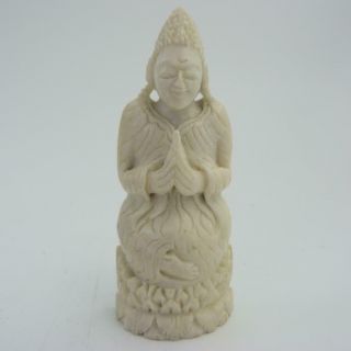 Antique Miniature Thai Carved Figure Of Buddha Seated On A Lotus Throne