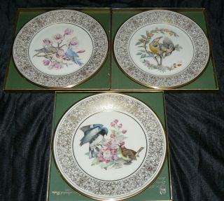 Set Of 3 Vintage Lenox Collector Plates Boehm Birds Bluebirds Meadowlark Warbler