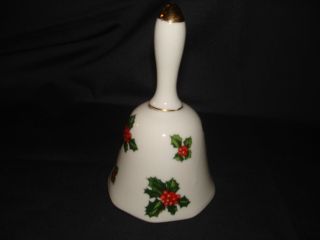 Lefton White Holly Leaf & Berry Christmas Bell