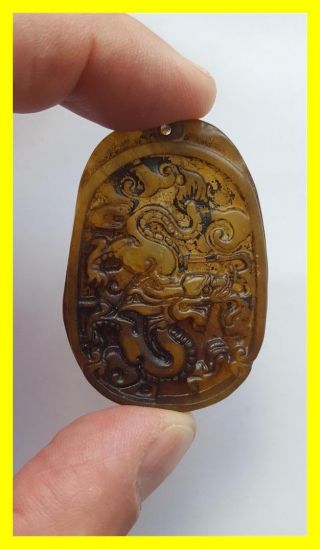 Chinese Brown Hardstone/jade Dragon Necklace/pendant