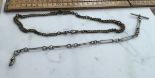 Two Vintage Or Antique Fob Chains,  Brass And White Metal