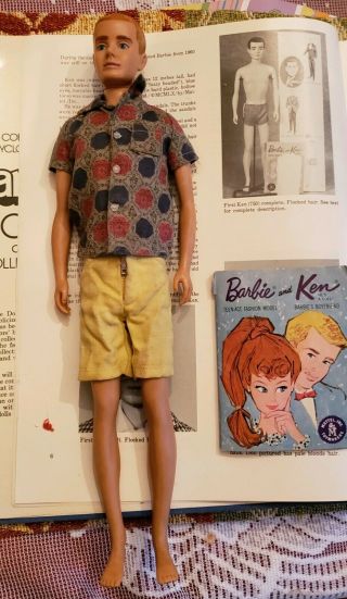 Vintage 1963 Mattel Barbie Ken Doll Blonde Hair Bathing Suit & 2 Extra Outfits