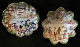 19th C.  Kutani Hand Painted Japanese Eggshell Porcelain Soup Bowl & Saucer