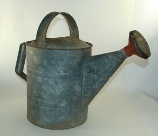 Vintage Old Small 6 Galvanized Metal Garden Watering Can W Brass Rose Head Nozz