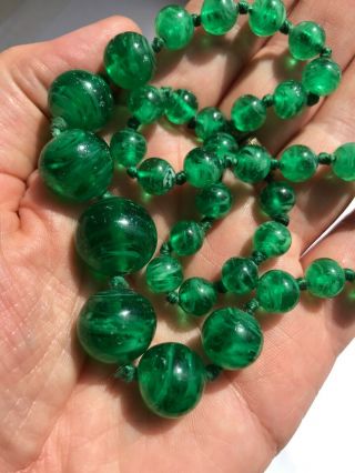 Antique Bottle Green Glass Beads Necklace Victorian Or Early 20th C Vintage