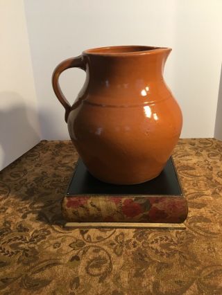Antique Clay Glazed Brown Pitcher No.  232.  Slight Crack,  Small Chip,