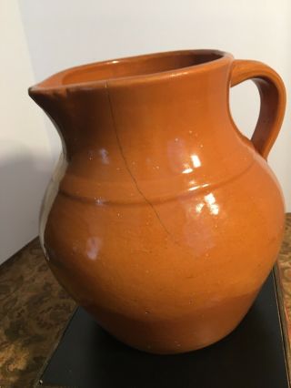 Antique Clay Glazed Brown Pitcher No.  232.  Slight Crack,  Small Chip, 3