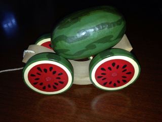 Briere Design Studios,  Watermelon On A Cart Roly - Poly Pull Toy Folk Art