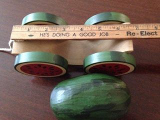 BRIERE Design Studios,  Watermelon On A Cart Roly - Poly Pull Toy Folk Art 3