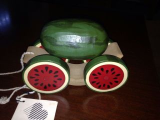 BRIERE Design Studios,  Watermelon On A Cart Roly - Poly Pull Toy Folk Art 6