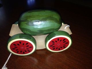 BRIERE Design Studios,  Watermelon On A Cart Roly - Poly Pull Toy Folk Art 8
