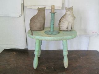 Vintage Primitive Blue Green Paint Wood Stool American Country Find
