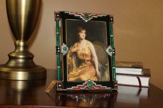 Stunning Large Jay Strongwater Black Enamel Jeweled Art Deco 5x7 Picture Frame