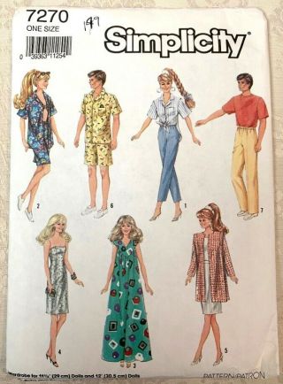 Vintage Simplicity 7270 Doll Clothes Pattern Barbie Brooke Ken Teen Fashion 1991