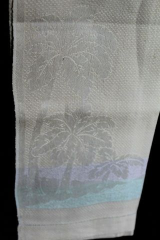 Pair VTG 1930s Art Deco Miami Palm Tree Damask Hand Towel 100 Linen 24 X 15 7