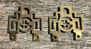 Old Vintage Brass Ornate Oriental Chinese Picture Hooks Approx 1.  5” Square