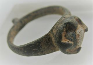 Ancient Viking Bronze Ring With Mixed Colour Gem Stone Inset
