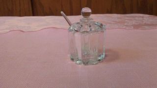 Antique Pressed Glass Salt Dip With Lid And Spoon Cellar