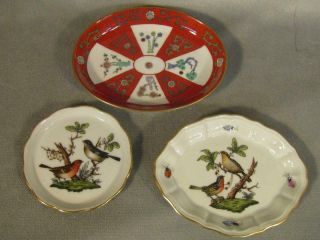 3 Herend Small Trays / Coaster - Rothschild Bird & Red Dynasty