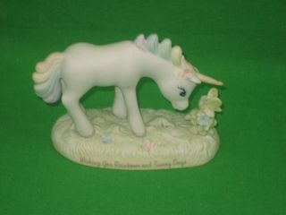 Vintage Enesco In Rainbow Forest Unicorn Statue Figurine Fine Porcelain
