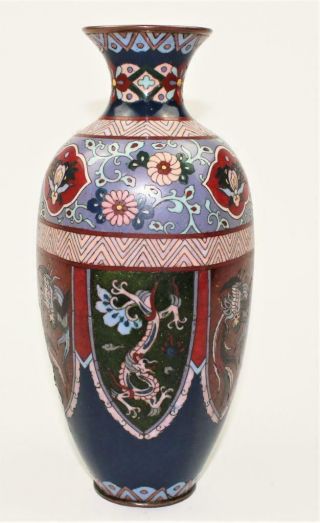 Impressive 19thc Japanese Meiji Cloisonne Enamel Dragon & Phoenix Ginbari Vase