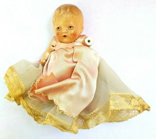 Small Antique German Bisque Baby Doll W Clothes - Jointed - 3 " - Tlc