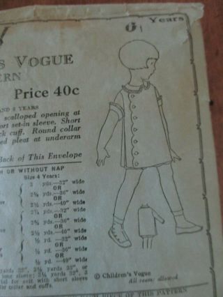 Antique Pattern Vintage Vogue 2415 6 Years Conde Nast Publications Bloomer Suit