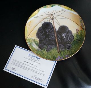 Parasol Pair Cherished Poodles Danbury Collector Plate Gold Trim