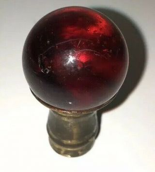 Vintage Ruby Red Lamp Finial Glass Ball Antique Has Tiny Nick
