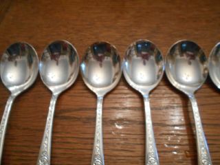 8 National Silver Co.  1937 ROSE & LEAF Round Gumbo Soup Spoons Silverplate 2