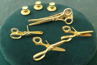 Vintage Gold Tone Scissors Tie Tac Tie Bar Tie Clip Set Of 4