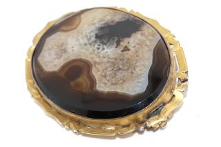 A Fine Antique Victorian Gold Plated Multicoloured Agate Brooch 14277