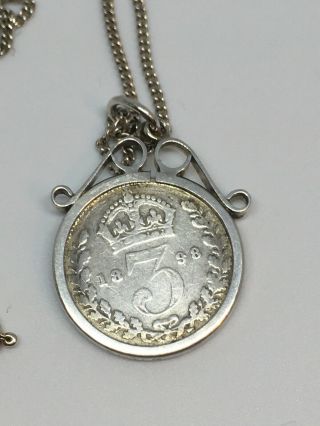 Antique Vintage Sterling Silver Three Penny Coin Pendant 1898