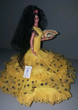 Vintage Marin Chiclana Flamenco Dancing Doll Yellow Dress W/ Tag 10 1/2 "