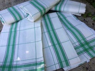 Vintage French Pure Linen Torchon Tea Towel Green Stripes Exc