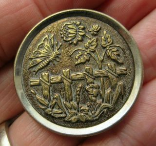 Exceptional Large Antique Vtg Victorian Metal Picture Button Butterfly (ab)