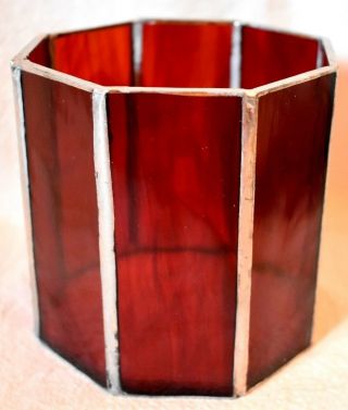 Octagon Shaped Burgundy Stained Glass Candle Holder Textured Bottom 4 In.  Tall