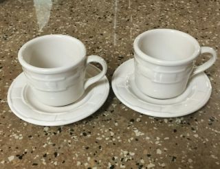 Longaberger Pottery Woven Traditions Ivory,  Set Of 2 Cups & Saucers