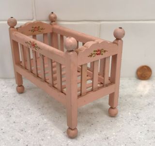 Vintage Wood Hand Painted Canopy Bed Dollhouse Furniture Antique Bedroom