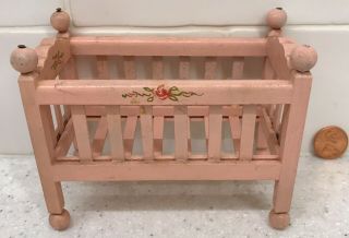 Vintage Wood Hand Painted Canopy Bed Dollhouse Furniture Antique Bedroom 3