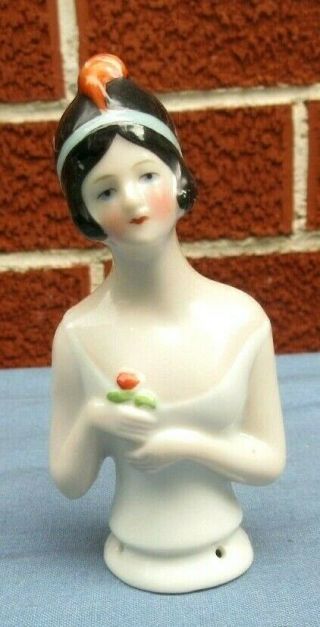 Antique Art Deco Flapper Girl Pin Cushion Half Doll Made In Germany