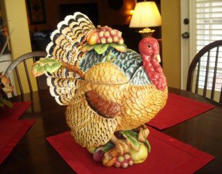 Fitz & Floyd 2001 Thanksgiving Turkey Tureen & Ladle Ceramic 78/219 Box